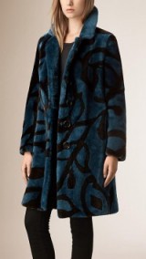 Burberry Prorsum INTARSIA SHEARLING TOP COAT mineral blue. Winter coats – designer outerwear – warm fashion