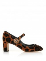 DOLCE & GABBANA Jackie leopard-print velvet pumps. Animal prints – designer shoes – Mary Janes – embellished Mary Jane shoe