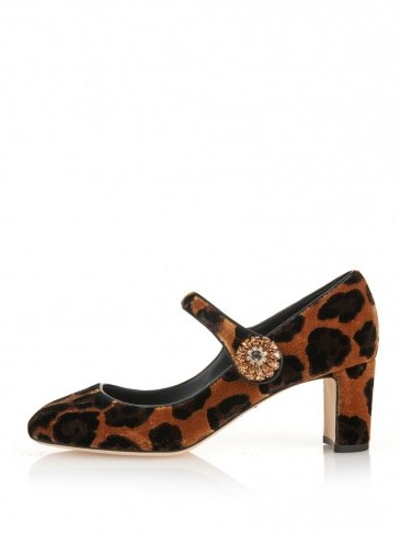 DOLCE & GABBANA Jackie leopard-print velvet pumps. Animal prints – designer shoes – Mary Janes – embellished Mary Jane shoe - flipped
