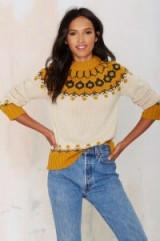 Joa Malia mock neck sweater – beige & mustard. Womens knitwear / knitted sweaters / chunky jumpers / casual weekend style / warm winter fashion