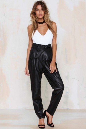 Just Female Sago leather pants. High waisted evening trousers – party fashion – going out - flipped