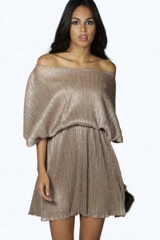 boohoo.com Karina pleated metallic skater dress. Party dresses ~ evening fashion ~ going out glamour - flipped