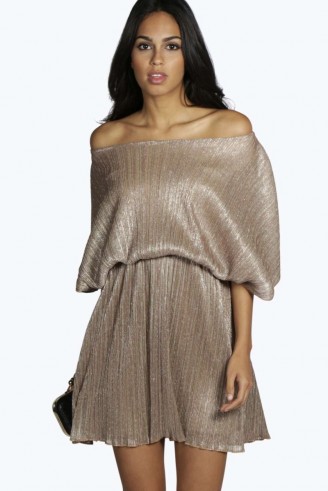 boohoo.com Karina pleated metallic skater dress. Party dresses ~ evening fashion ~ going out glamour