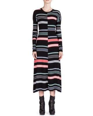 Kenzo Striped Long-Sleeve Midi Dress – as worn by Selena Gomez in New York City, 12 October 2015. Celebrity fashion | star style clothing | designer dresses | what celebrities wear - flipped