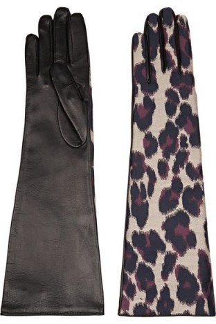 LANVIN Leopard-print twill and leather gloves. Elbow length – long animal printed gloves – leopard prints – designer accessories – winter fashion – 50s retro style - flipped