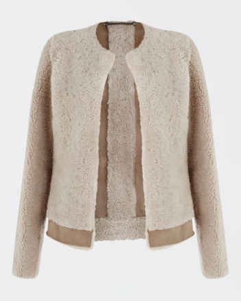 JIGSAW Sheepskin Jacket oatmeal. Warm autumn / winter jackets – womens outerwear – luxe style clothing - flipped