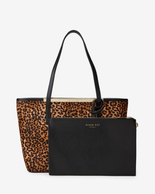 TED BAKER – HALLEY Leather shopper bag tan ~ animal print bags ~ weekend shoppers ~ chic shopping bags ~ clutch bags ~ handbags - flipped