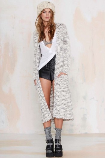 Leila Knit Duster Coat heather grey. Womens knitwear | longline knitted coats | long cardigans | winter fashion - flipped