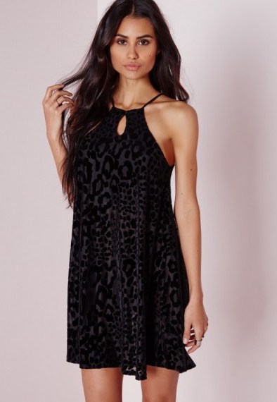 LBD…Missguided leopard burnout velvet keyhole swing dress. Evening dresses – party fashion – going out little black dress - flipped