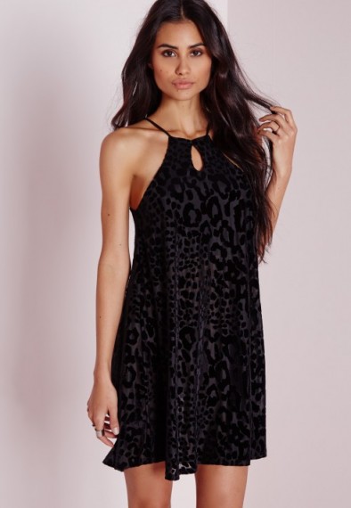 LBD…Missguided leopard burnout velvet keyhole swing dress. Evening dresses – party fashion – going out little black dress