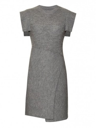 ISABEL MARANT ÉTOILE Letty ribbed-knit wrap-around dress in grey. Designer knitwear | knitted asymmetric dresses | winter fashion - flipped