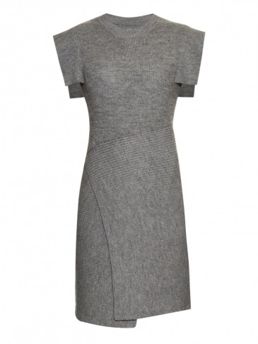 ISABEL MARANT ÉTOILE Letty ribbed-knit wrap-around dress in grey. Designer knitwear | knitted asymmetric dresses | winter fashion