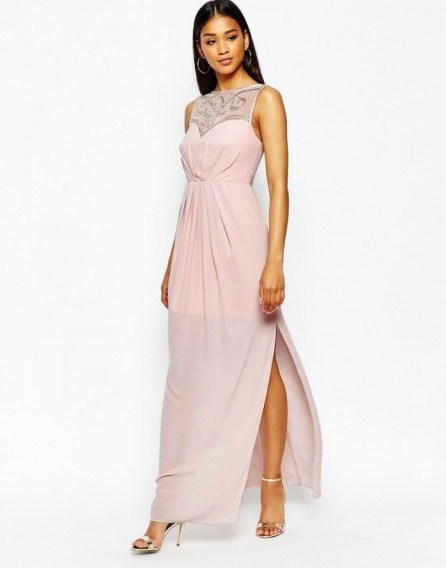 Lipsy Sweetheart Maxi Dress With Embellished Bust pink. luxe style evening dresses ~ long occasion gowns ~ luxury looks ~ sequins ~ sequined embellishments - flipped