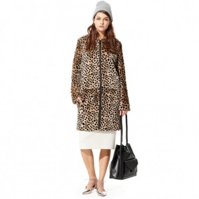 LOEFFLER RANDALL – SHAVED SHEARLING LONG COAT cheetah print. Winter coats | designer outerwear | luxury fashion | animal prints - flipped