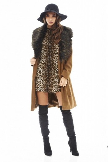 AX Paris camel coat with faux fur collar. Autumn / winter style – warm coats – womens fashion - flipped