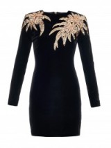 BALMAIN Long-sleeved palm tree-embellished dress black ~ velvet occasion dresses ~ designer clothes ~ luxury fashion