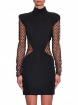 BALMAIN Long-sleeved polka-dot mini dress black ~ semi sheer occasion dresses ~ designer clothes ~ luxury fashion ~ chic style