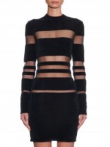 BALMAIN Long-sleeved striped chenille mini dress black ~ semi sheer dresses ~ luxury clothing ~ designer clothes