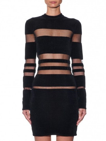 BALMAIN Long-sleeved striped chenille mini dress black ~ semi sheer dresses ~ luxury clothing ~ designer clothes - flipped