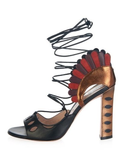 PAULA CADEMARTORI Lotus lace-up sandals. Designer shoes / lace up front high heels / metallic bronze footwear - flipped
