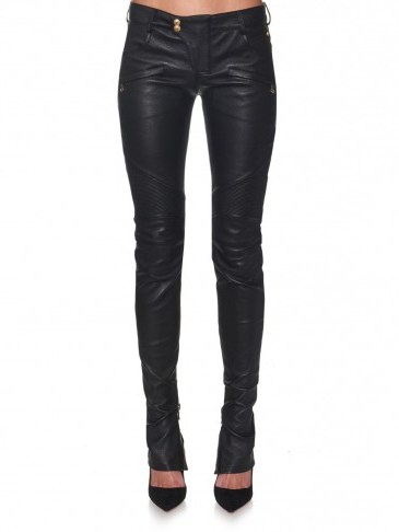 BALMAIN Low-rise leather biker trousers black ~ skinny pants ~ womens designer clothes ~ luxury clothing - flipped