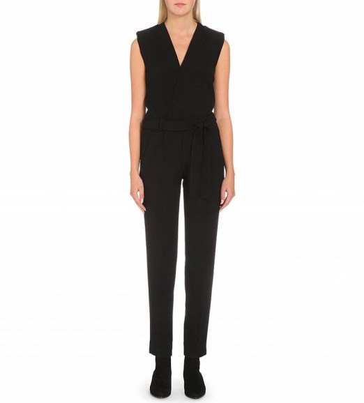 MAJE Piste belted crepe jumpsuit in black – as worn by Demi Lovato performing on Saturday Night Live, 17 October 2015. Celebrity fashion | designer jumpsuits | star style | what celebrities wear - flipped