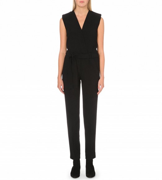 MAJE Piste belted crepe jumpsuit in black – as worn by Demi Lovato performing on Saturday Night Live, 17 October 2015. Celebrity fashion | designer jumpsuits | star style | what celebrities wear