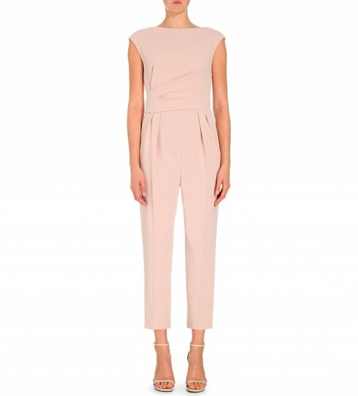 MAX MARA PIANOFORTE Derna ruched crepe jumpsuit in pink – as worn by Jessica Alba out in Beverly Hills, 2 October 2015. Celebrity fashion | star style | designer jumpsuits | what celebrities wear - flipped