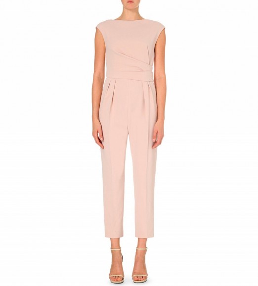 MAX MARA PIANOFORTE Derna ruched crepe jumpsuit in pink – as worn by Jessica Alba out in Beverly Hills, 2 October 2015. Celebrity fashion | star style | designer jumpsuits | what celebrities wear