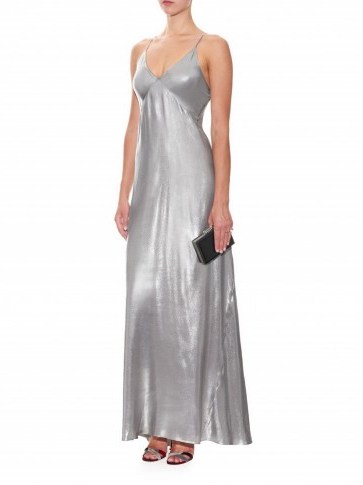 GALVAN Metallic lamé gown – designer occasion gowns – silver metallics - flipped