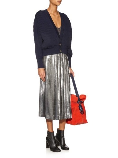 LOEWE Metallic pleated midi skirt – designer skirts – metallics - flipped