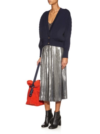 LOEWE Metallic pleated midi skirt – designer skirts – metallics