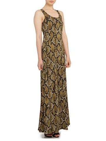 Michael Kors Sleeveless Tokara Print Maxi Dress – as worn by Jade Thirwall at the launch of their new perfume, Bluewater shopping centre in Kent, 27 October 2015. Celebrity fashion | star style | what celebrities wear | long snake print dresses | Little Mix - flipped