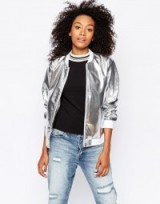 Monki Metallic Bomber Jacket in silver. On-trend jackets | womens casual outerwear | weekend fashion