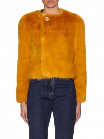 SHRIMPS – Muffin faux-fur jacket yellow. Winter coats – warm fluffy jackets – womens outerwear - flipped