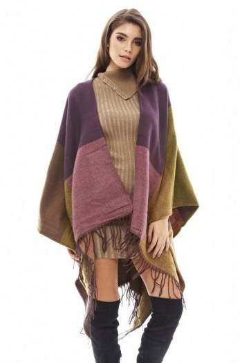 AX Paris multi check knitted cape. Autumn / winter fashion – blanket style capes – womens outerwear - flipped