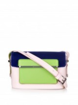 MARY KATRANTZOU MVK small leather and velvet cross-body bag pale pink/green/purple. Designer bags ~ luxury handbags