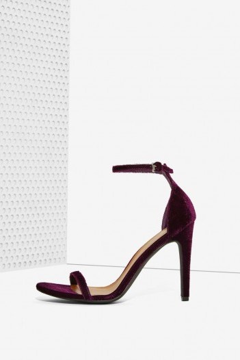Nasty Gal Ivy Velvet Heel purple. High heels – evening shoes – ankle strap footwear – going out accessories – party wear - flipped