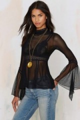 Nasty Gal Katarina Mesh Blouse – Black. Sheer blouses | bell sleeves | bell sleeved tops