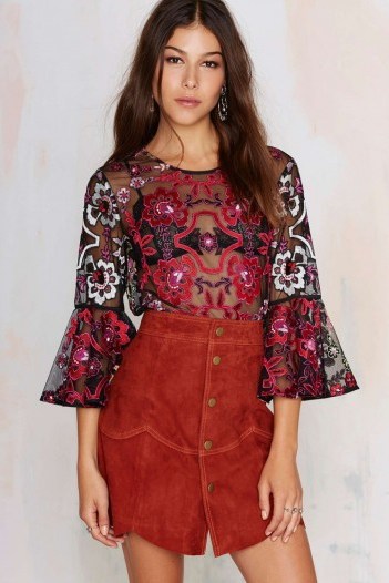 Nasty Gal Lola Embroidered Blouse. Womens tops | flared sleeved blouses | floral embroidery top - flipped