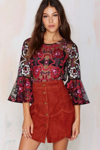 Nasty Gal Lola Embroidered Blouse. Womens tops | flared sleeved blouses | floral embroidery top