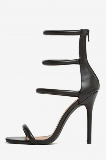 Nasty Gal on a level heel – black. Strappy high heels / cage strap style / stilettos / going out shoes / womens footwear / high heeled sandals - flipped