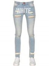 OFF WHITE Destroyed Printed Cctton Denim Jeans – as worn by Kylie Jenner out in Calabasas, 5 October 2015. Celebrity fashion | star style | what celebrities wear | ripped designer skinny jeans