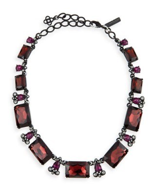 Oscar de la Renta Large Octagon Stone Necklace with red & black faceted stones – statement jewellery – designer fashion jewelry – occasion necklaces - flipped