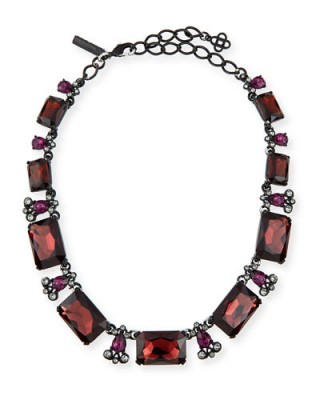 Oscar de la Renta Large Octagon Stone Necklace with red & black faceted stones – statement jewellery – designer fashion jewelry – occasion necklaces