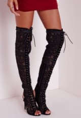 Missguided over the knee floral lace up boots black – peep toe boots – high heels