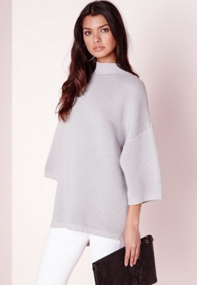 Missguided grey oversize drop shoulder jumper. Autumn / winter style – knitted fashion – knitwear – oversized jumpers - flipped