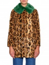 SHRIMPS – Papa Puss jaguar-print faux-fur coat with emerald green collar. Animal prints – winter coats – warm outerwear