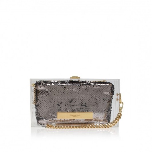 Kurt Geiger London – PERSPEX & SEQUINS CLUTCH in silver. luxe style evening bags ~ luxury looking party accessories ~ sequined handbags SILVER - flipped