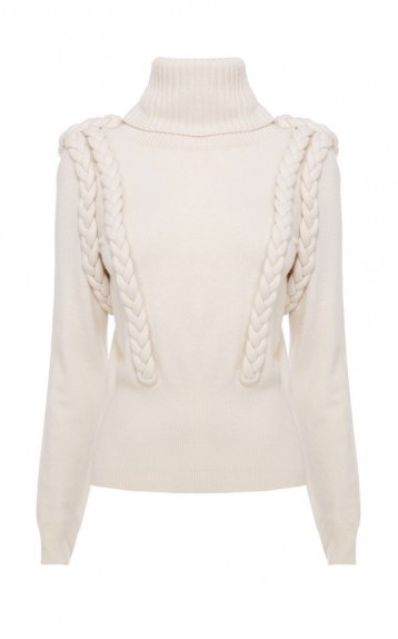 KAREN MILLEN – PLAITED CABLE COWL NECK JUMPER – as worn by Jennifer Metcalfe on ITV’s Lorraine, 19 October 2015. Celebrity fashion | knitted jumpers | chunky sweaters | womens knitwear | what celebrities wear - flipped